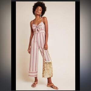 JOA Lisanna Tie-Front Cropped Wide Leg Jumpsuit Revolve Striped Linen S NWT
